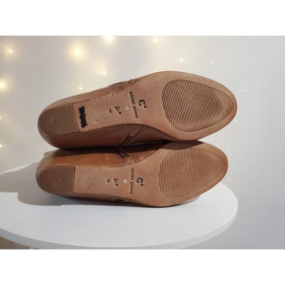 Corso Como Doyle Tall Leather Wedge Riding Boots Size 7 Tan Double Zip Knee High - Picture 7 of 9